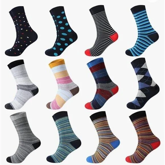 12 Pairs Men's Funky Fancy Design Colorful Premium Quality Dress socks 10-13 - Picture 2 of 12
